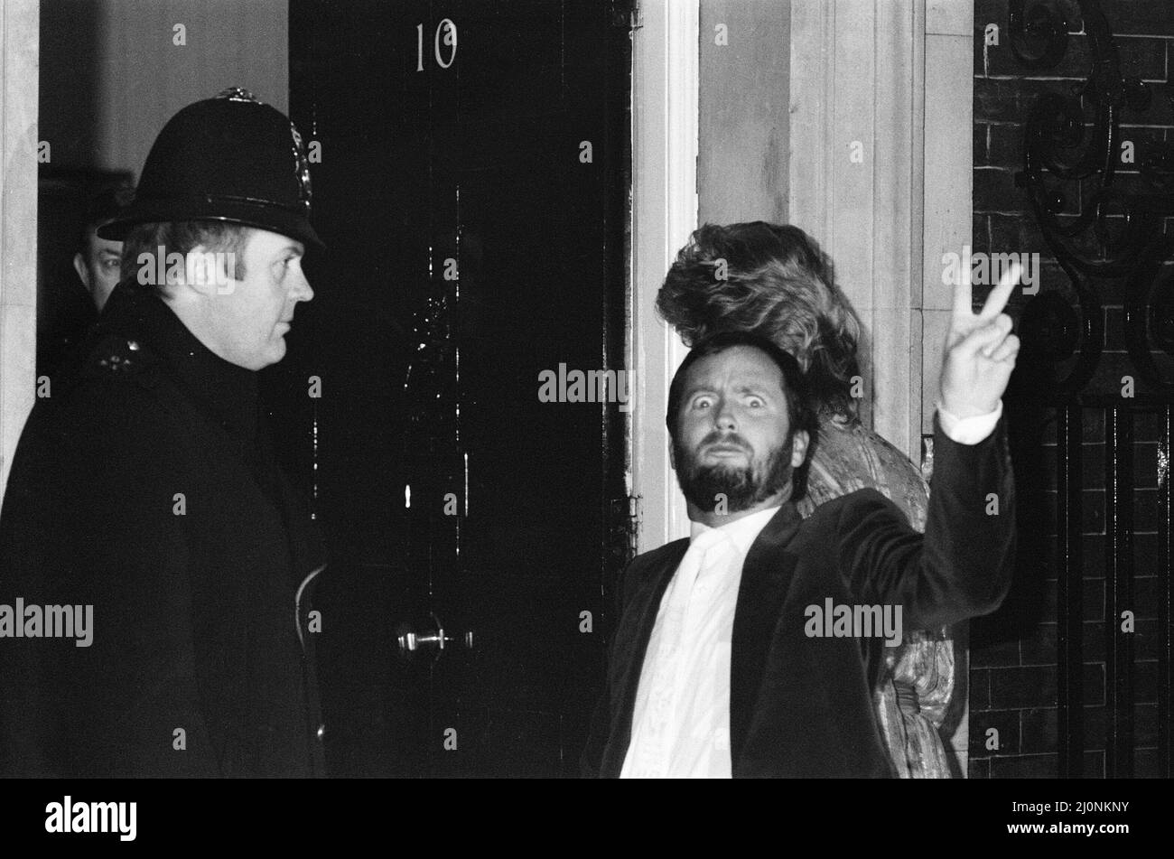 DJ Kenny Everett, arrives for reception at Number 10 Downing Street, London, 23rd January 1984. Stock Photo
