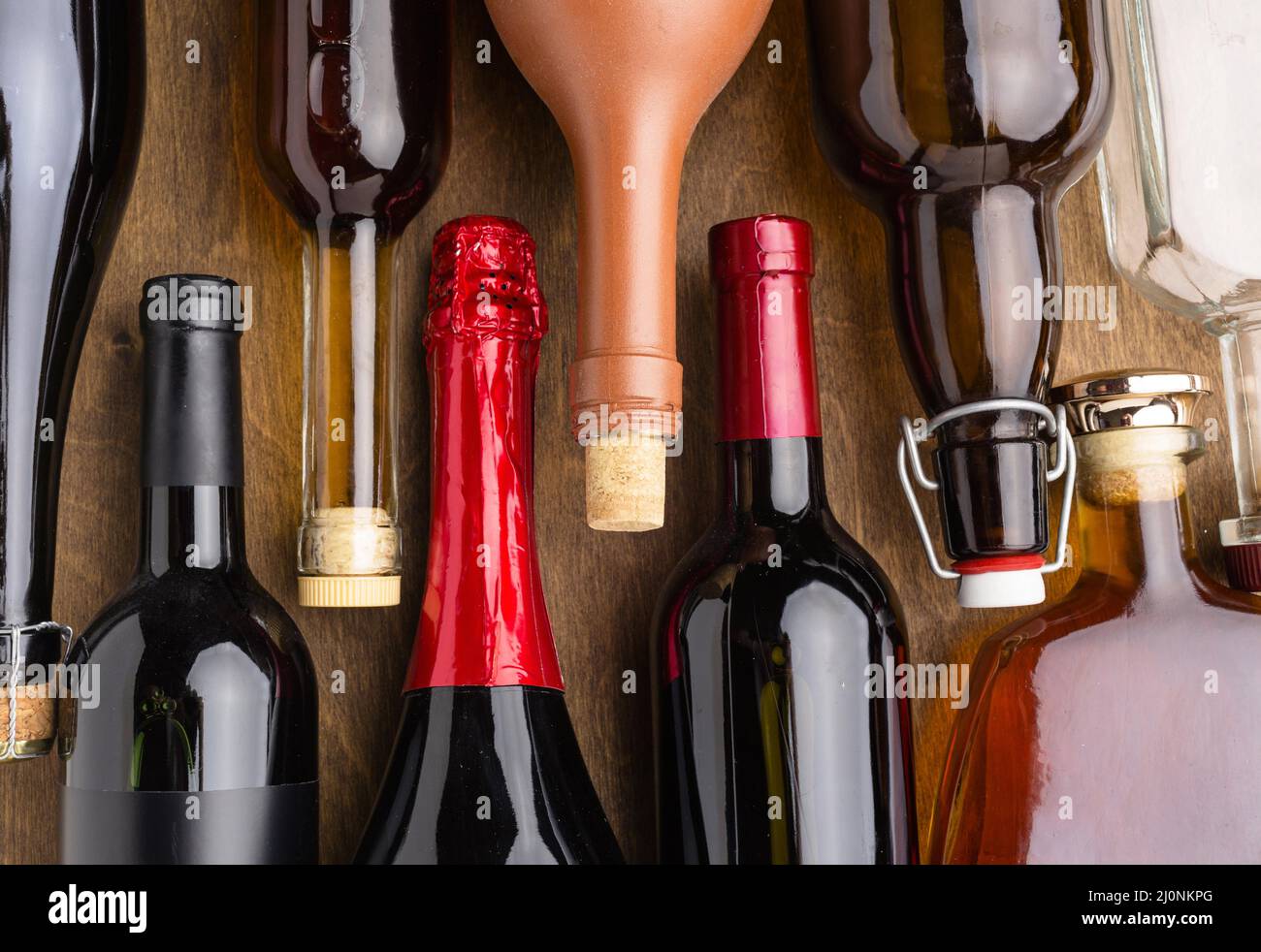 Top view bottles alcohol assortment. High quality and resolution beautiful photo concept Stock Photo