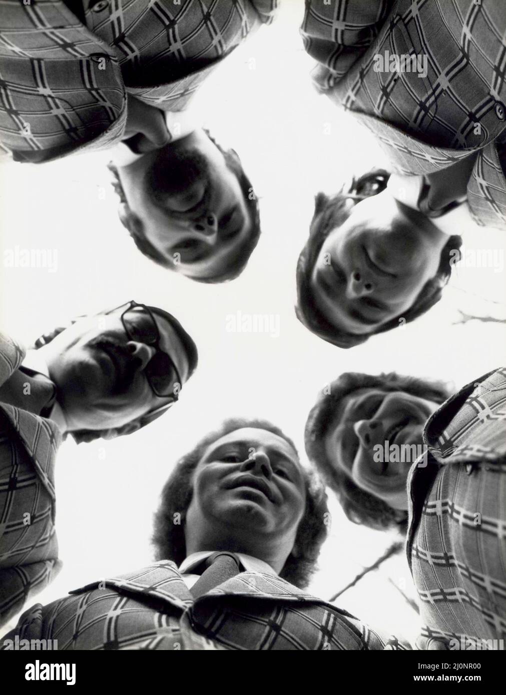 Romanian music band 'Perpetuum Mobile', approx. 1975. Clockwise from top:  Mihai Viziru, Marius Țeicu, Mihai Dumbravă, Ion Cristinoiu & Ion Prisada Stock Photo