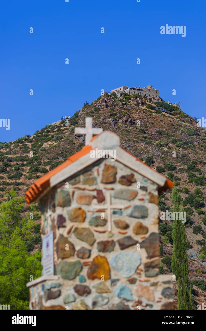 Stavrovouni Monastery on the mountain in Cyprus Stock Photo