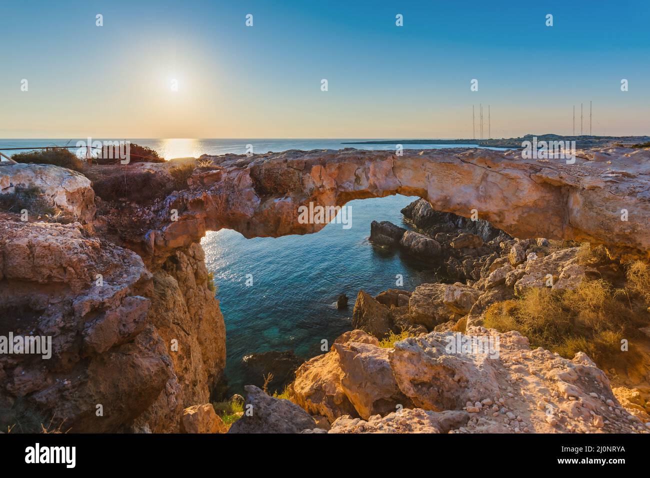 Famous stone Sin Bridge at sunrise in Ayia Napa Cyprus Stock Photo