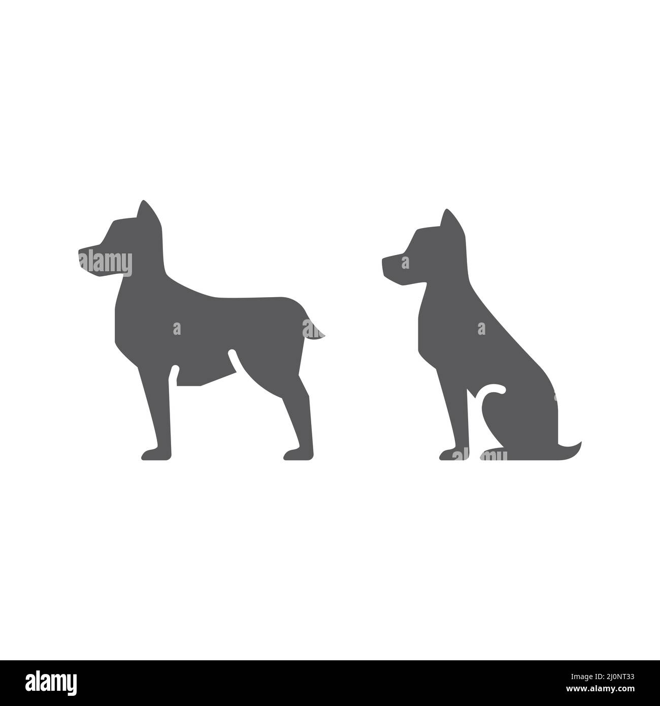 Dog sitting and standing black silhouette. Filled vector icon. Stock Vector