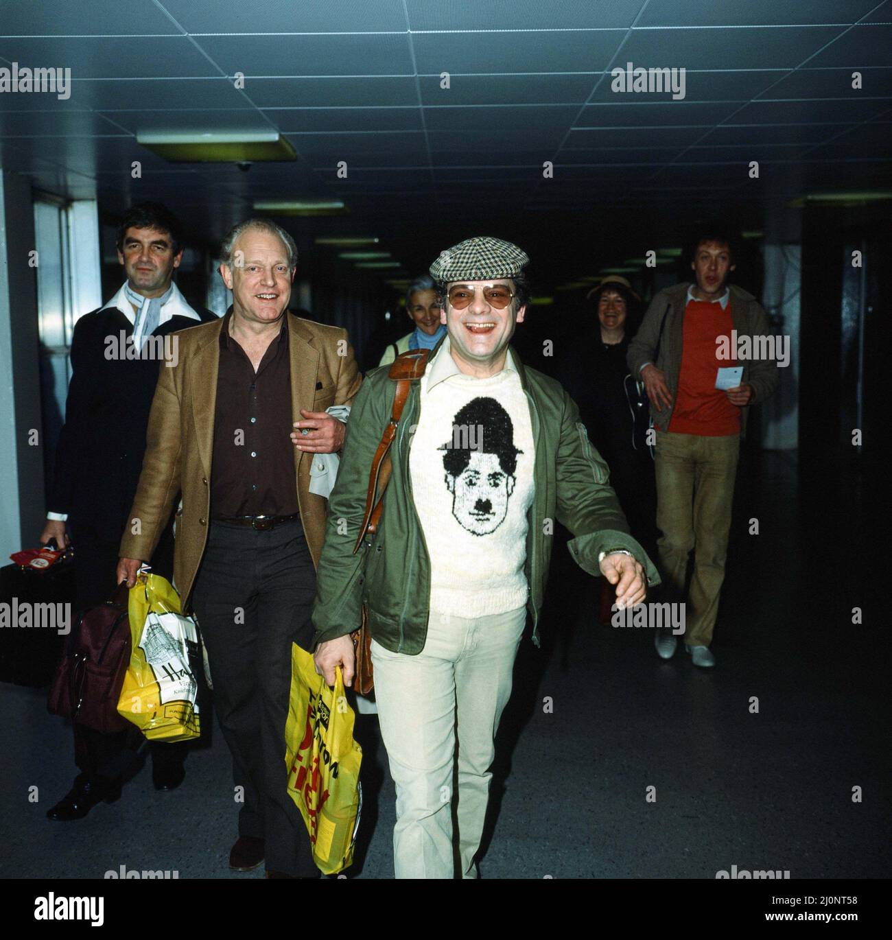 Derek Nimmo, Frank Windsor and David Jason at London Airport. 26th