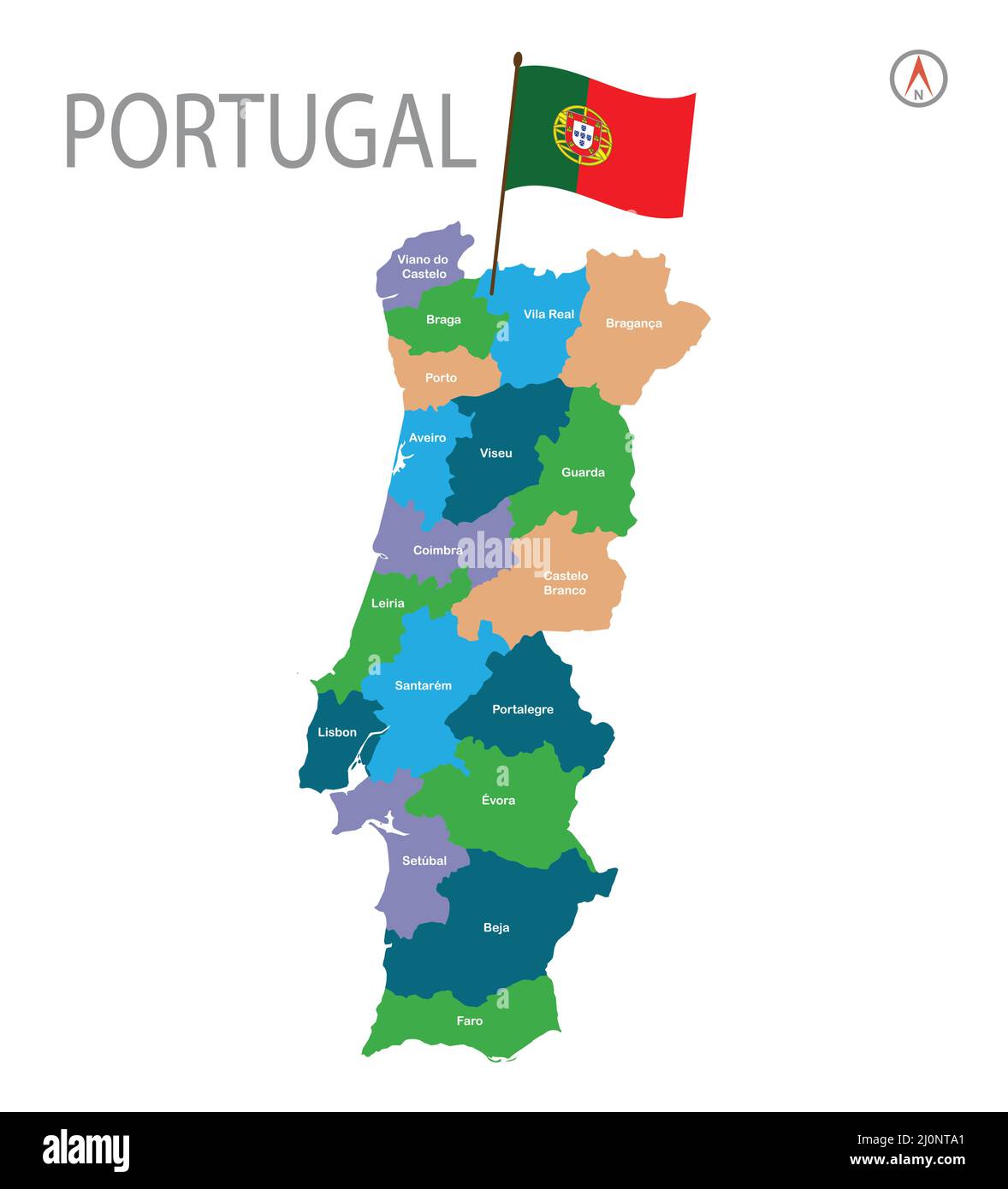 Portugal Map with Province. Map of Portugal Vector Illustration Stock Vector