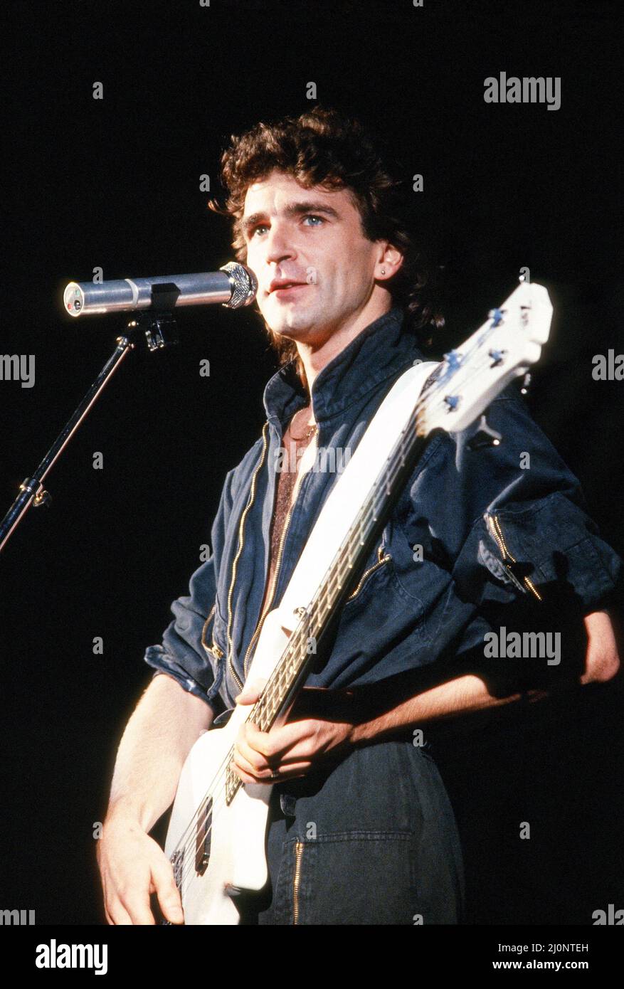 Canadian rock band Saga in concert at Hammersmith Odeon, singer Mike Sadler. 10th November 1983. Stock Photo