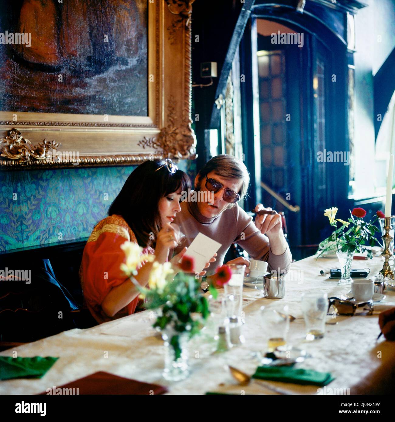 Vintage Netherlands 1970s, middle aged couple by lunch in luxury restaurant, Marken, Waterland, Northern Holland, Europe, Stock Photo