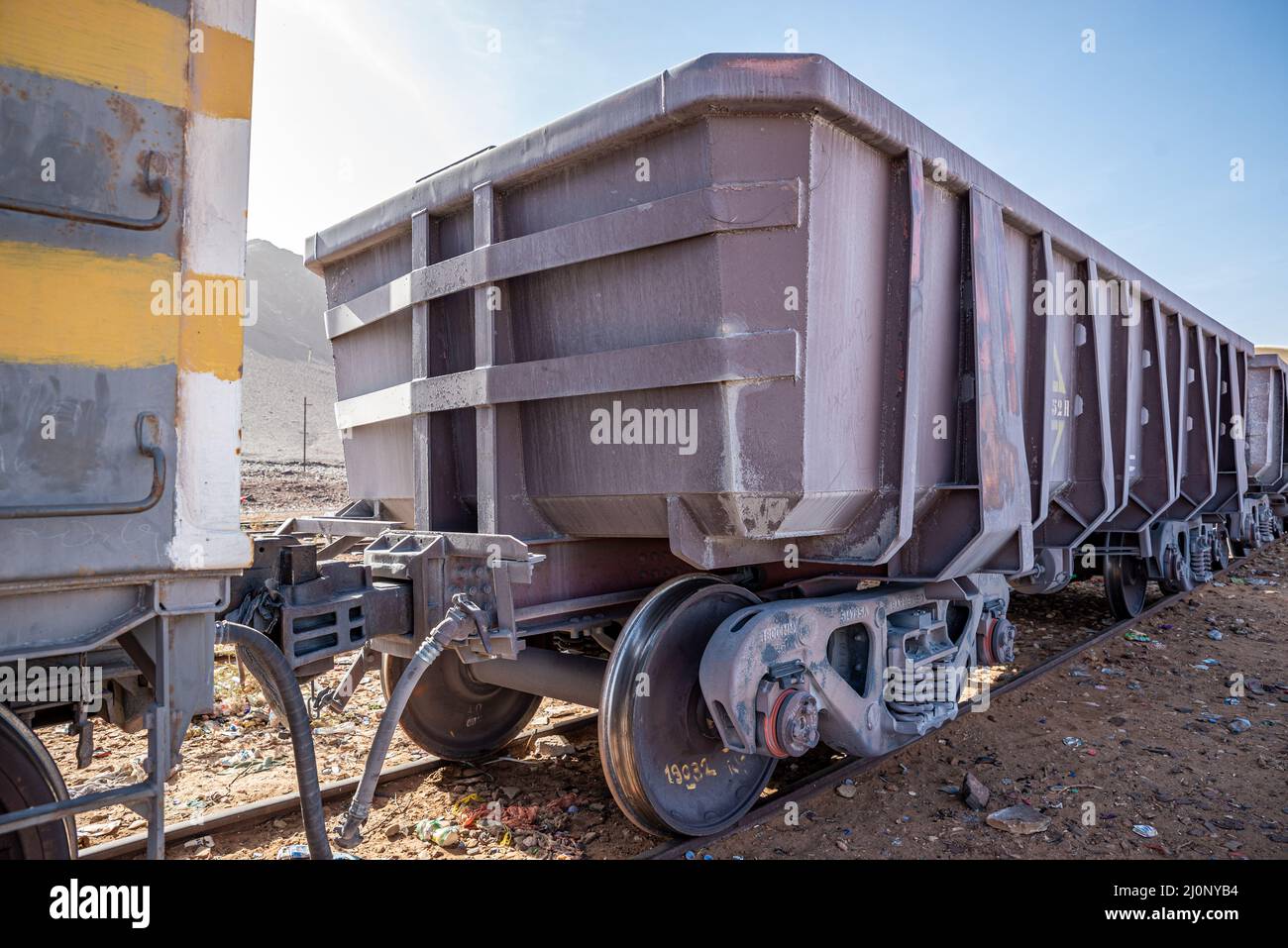 Freight car of the longest train of the world, Zouerat area, Mauritania Stock Photo