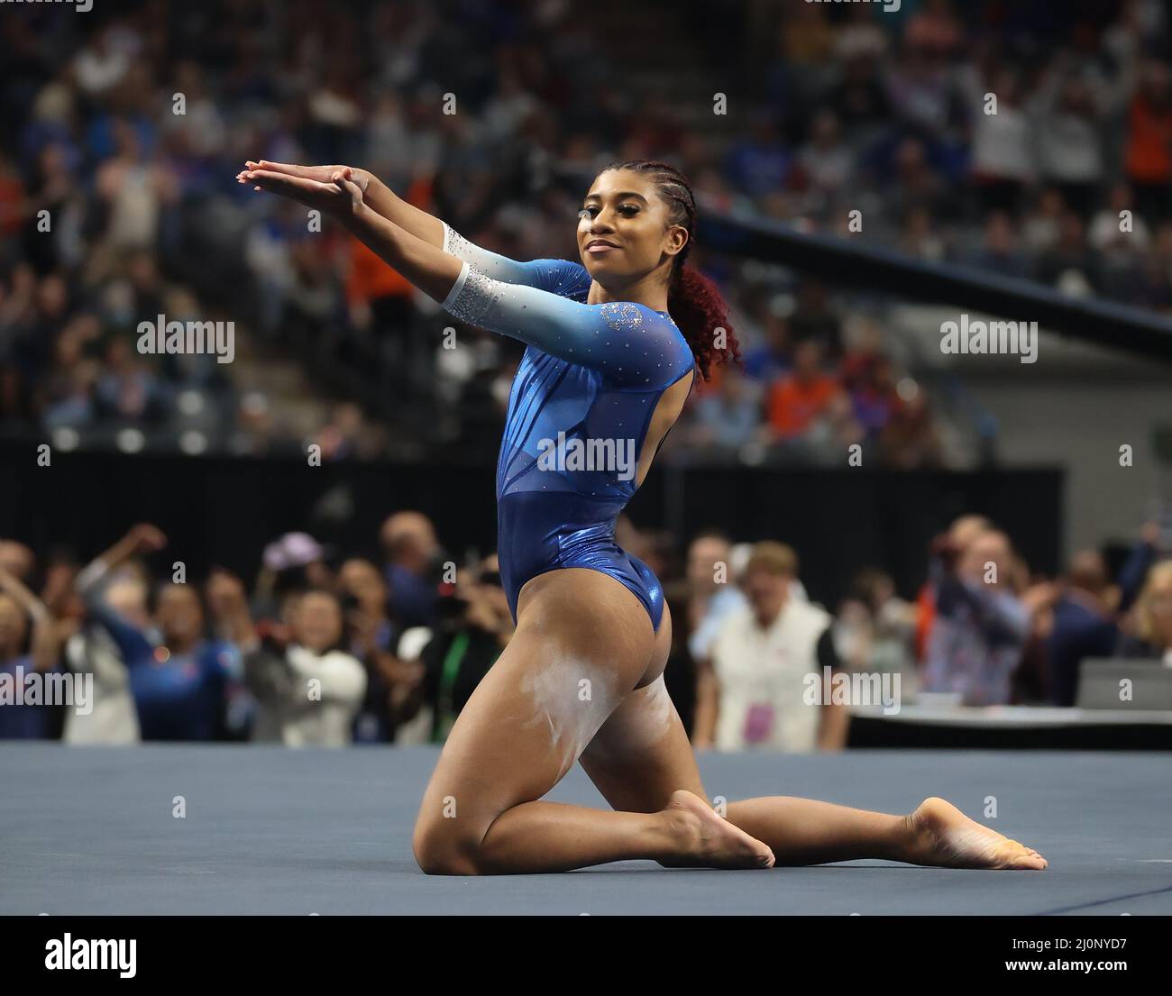 March 19, 2022 Florida's Nya Reed does the Gator Chomp during her