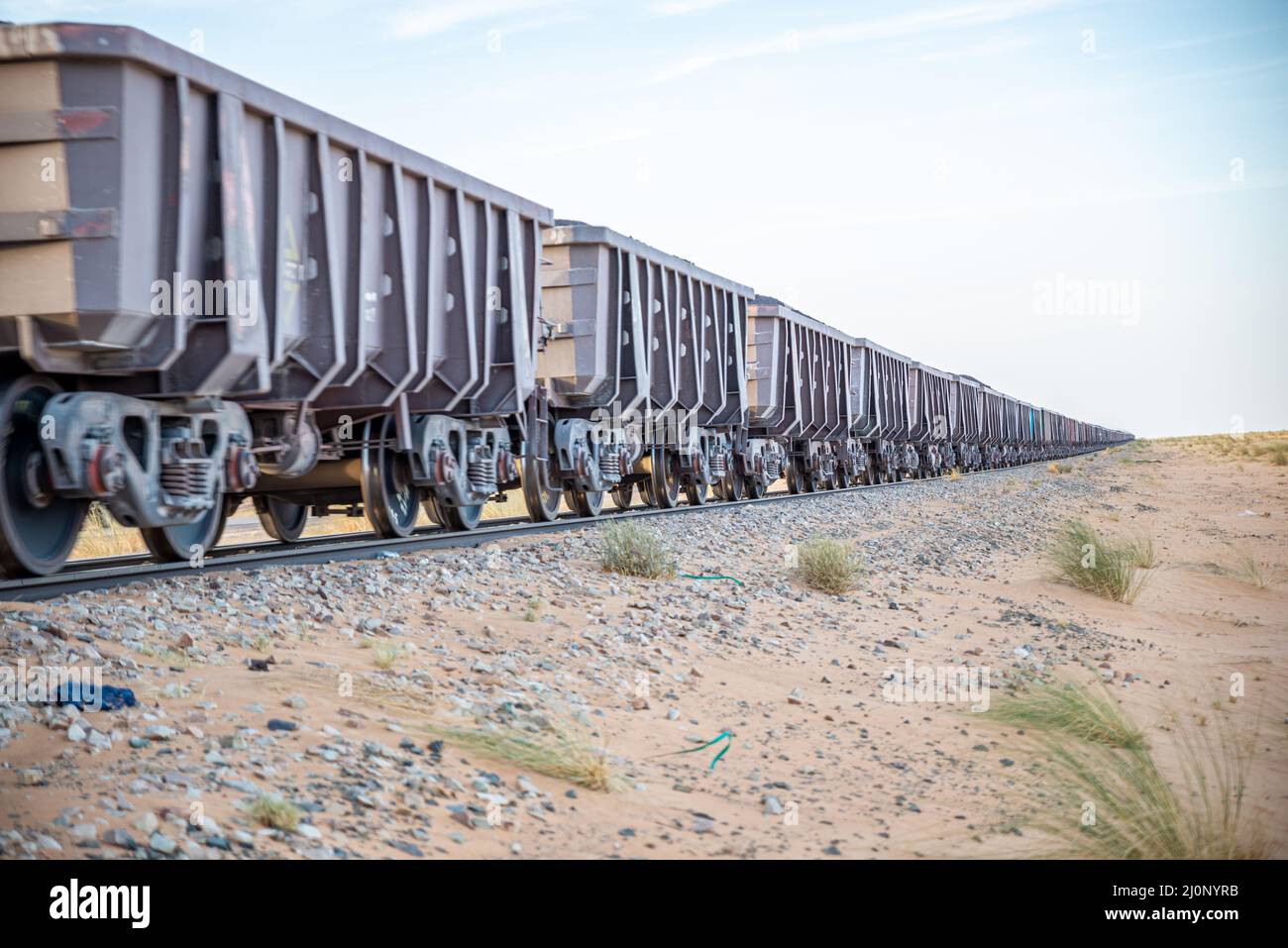 Freight cars of the longest train of the world, Tiris Zemmour Region, Mauritania Stock Photo