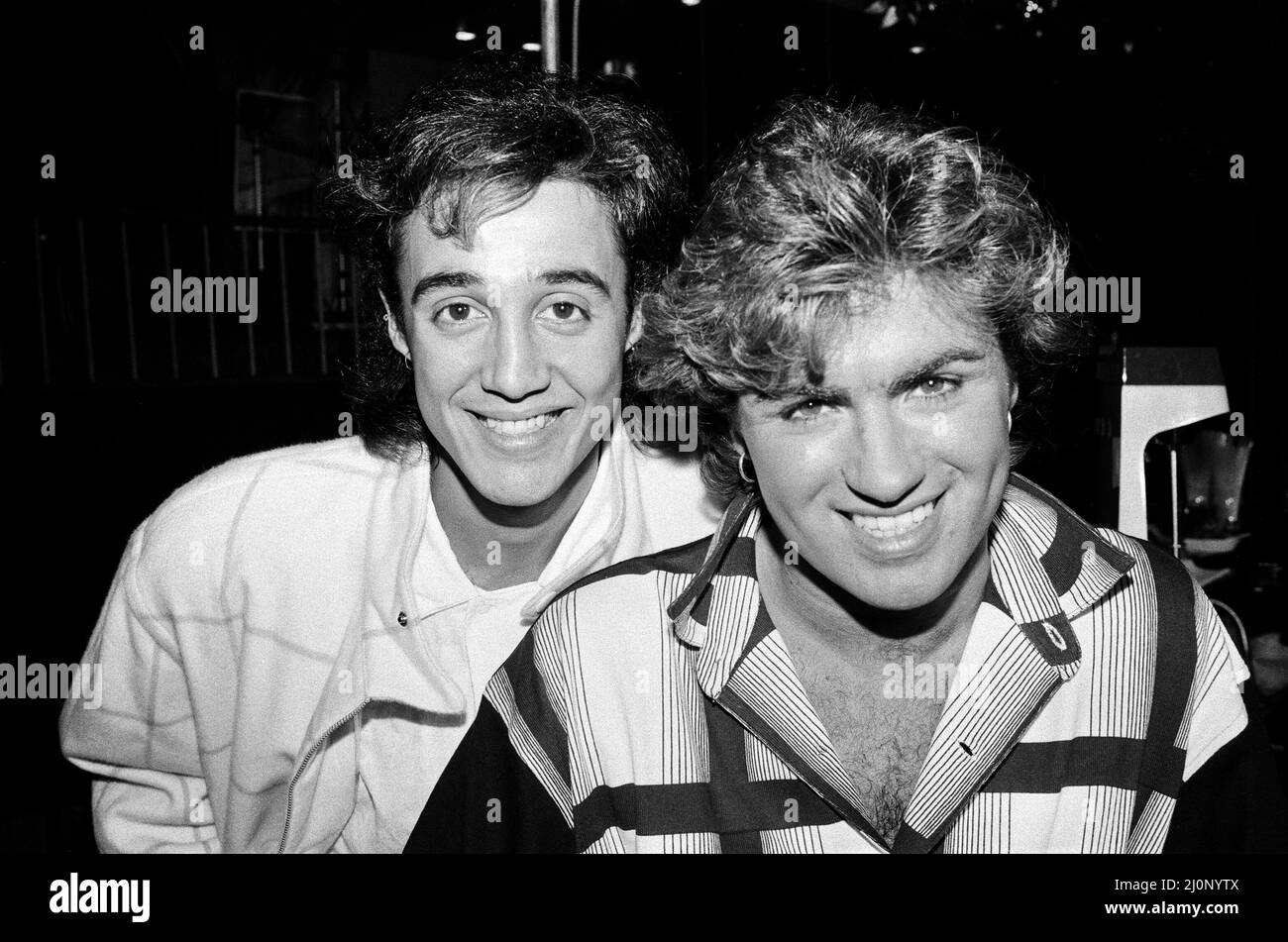 George Michael and Andrew Ridgeley  of the pop group Wham! 2nd November 1984. Stock Photo