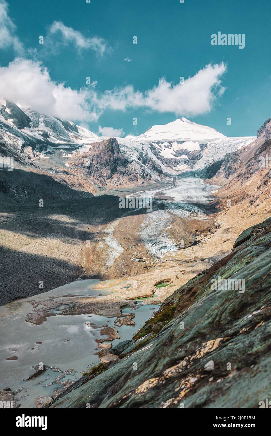 Panoramic view of Johannisberg peak and Pasterze Glacier Stock Photo