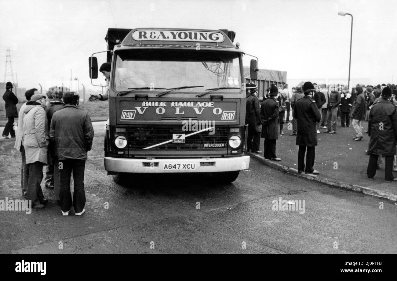 The National Miners Strike 1984 A lorry passing the picket line at