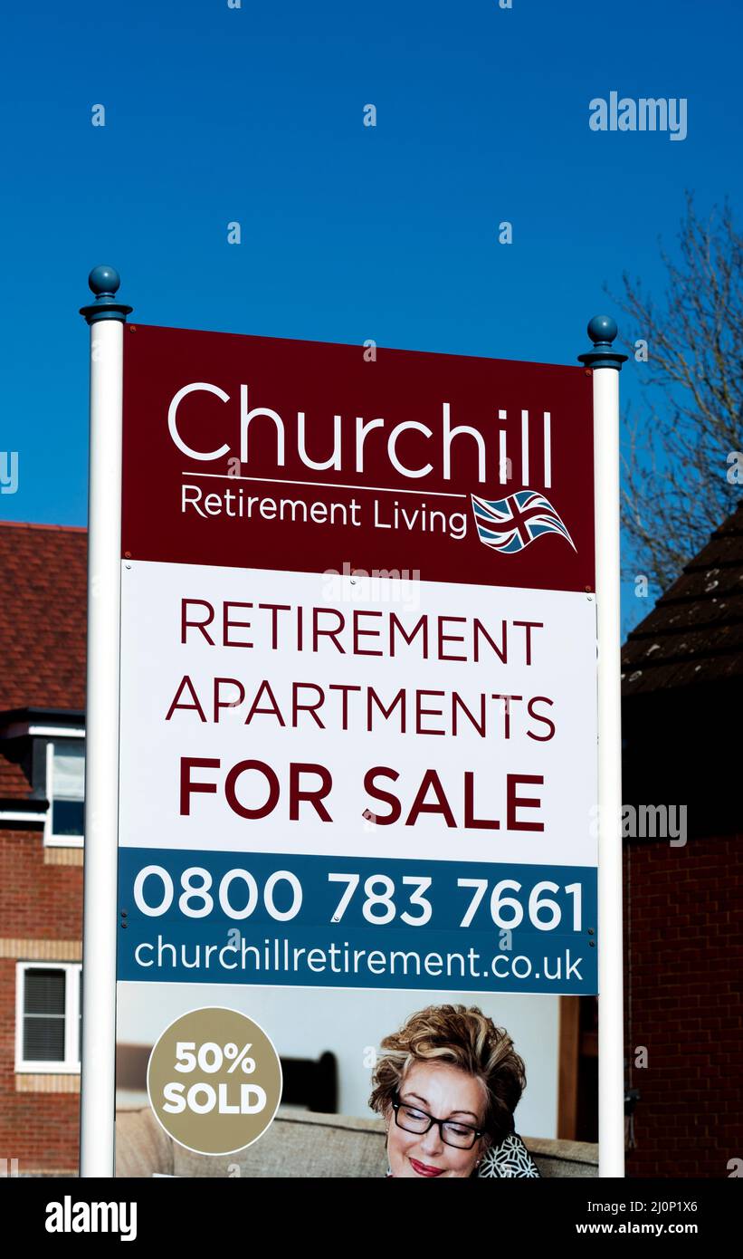Churchill Retirement Living sign, Knowle, West Midlands, England, UK Stock Photo