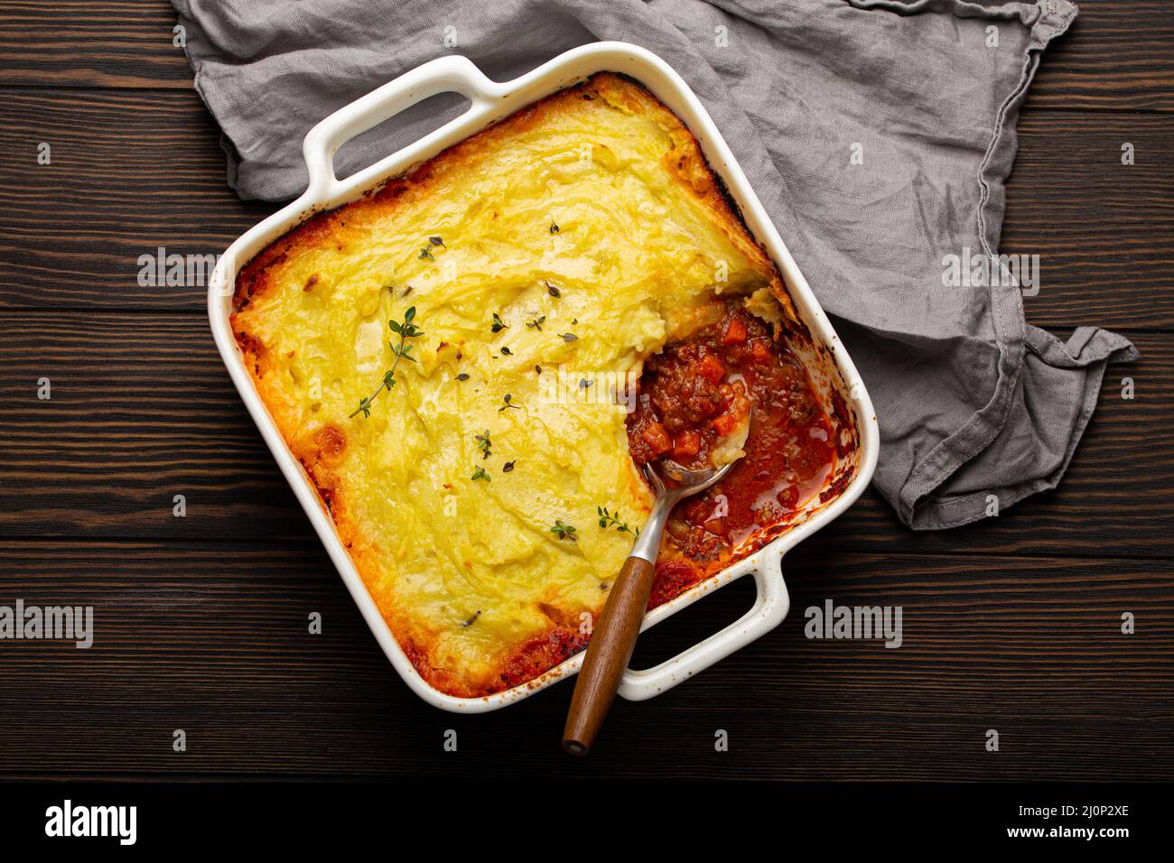 Traditional British dish Shepherd's pie casserole from above Stock