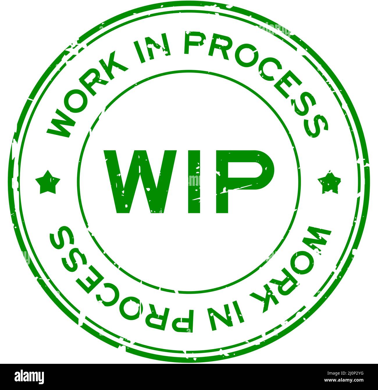 Grunge green WIP work in process word round rubber seal stamp on white background Stock Vector