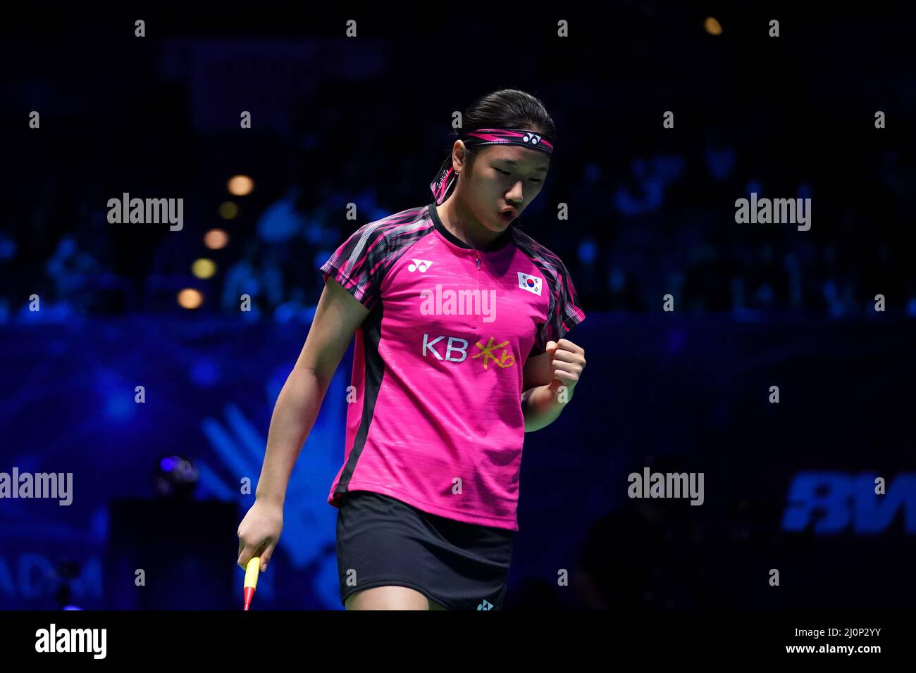 Koreas An Seyoung in action against Japans Akane Yamaguchi during the Womens Singles Final on day five of the YONEX All England Open Badminton Championships at the Utilita Arena Birmingham