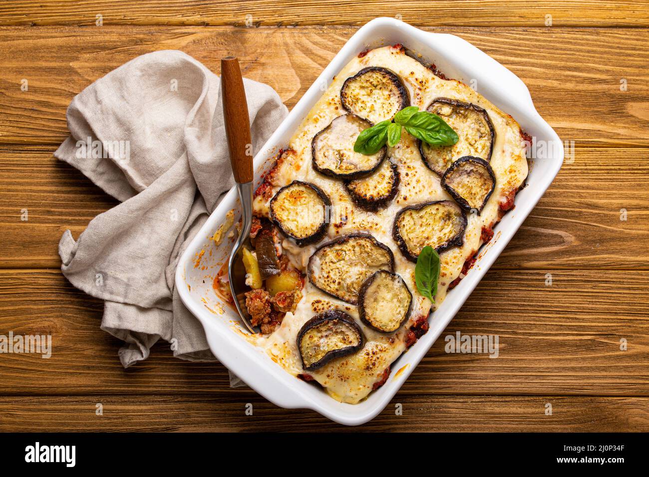 Greek baked dish Moussaka from above Stock Photo - Alamy