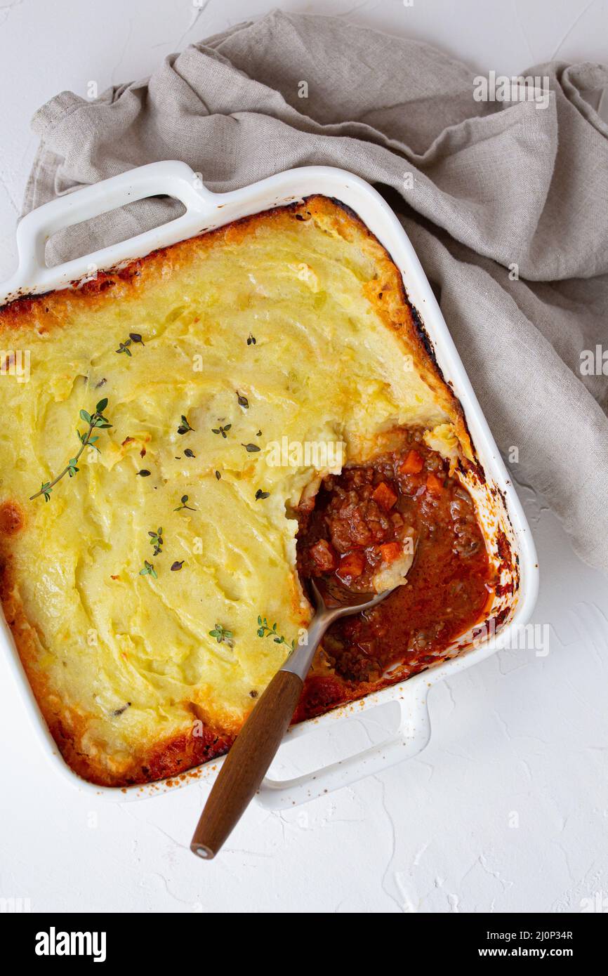Traditional British dish Shepherd's pie casserole from above Stock