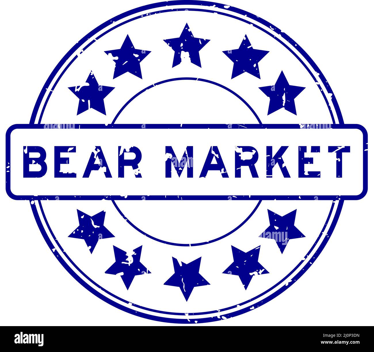 Grunge blue bear market word with star icon round rubber seal stamp on