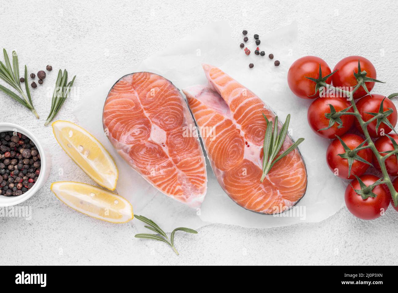 Slices raw red salmon tomatoes. High quality and resolution beautiful photo concept Stock Photo