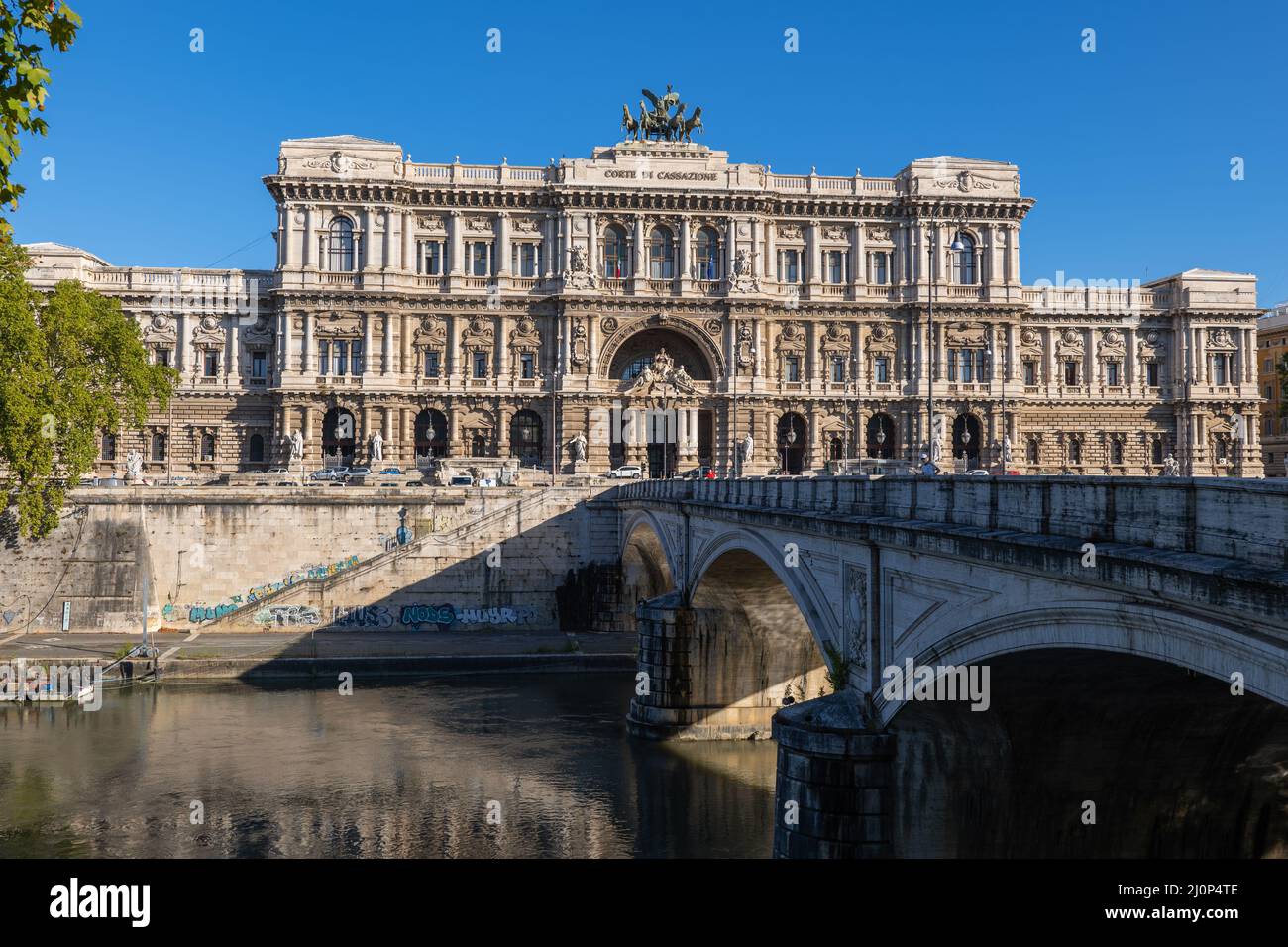 Corte di Cassazione in Rome, Italy, The Palace of Justice, seat of the Supreme Court of Cassation and the Judicial Public Library. Ponte Umberto I on Stock Photo