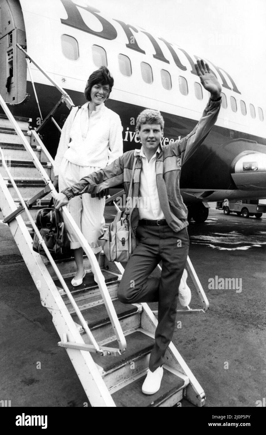 Athlete Steve Cram Steve Cram, with wife Karen, says farewell to Tyneside before jetting out to join the rest of the Great Britain Olympic team, in Los Angeles, Amercia 28 July 1984 Stock Photo
