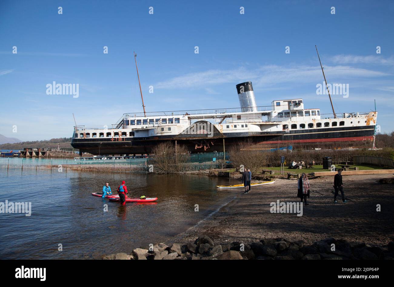 Paddle steam boat Maid of the Loch having been taken out of the water and undergoing repairs