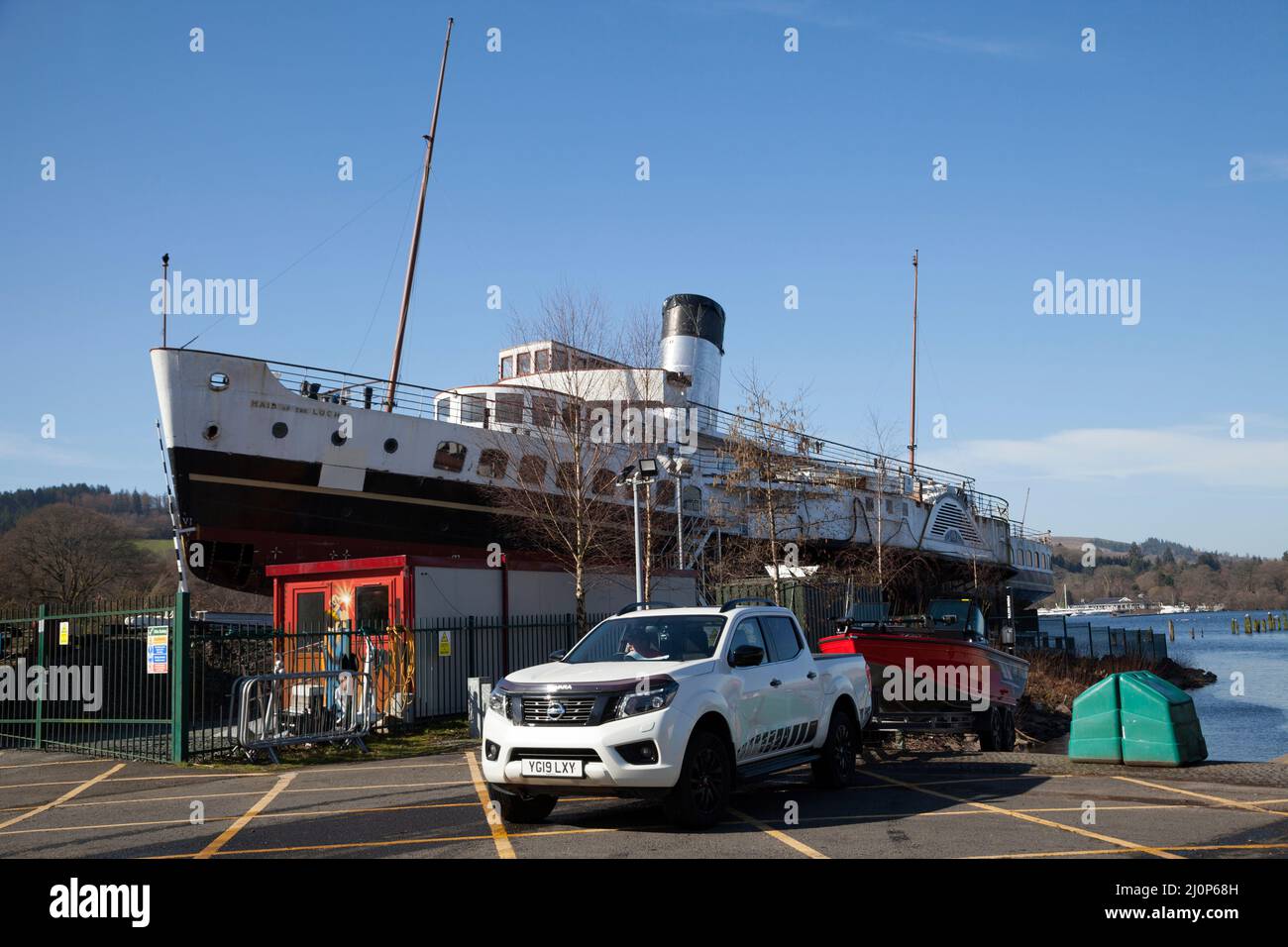 Paddle steam boat Maid of the Loch having been taken out of the water and undergoing repairs