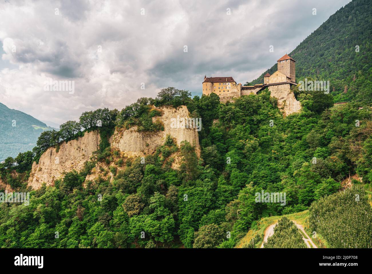 Tirol Castle as seen from Dorf Tirol in South Tyrol. Stock Photo