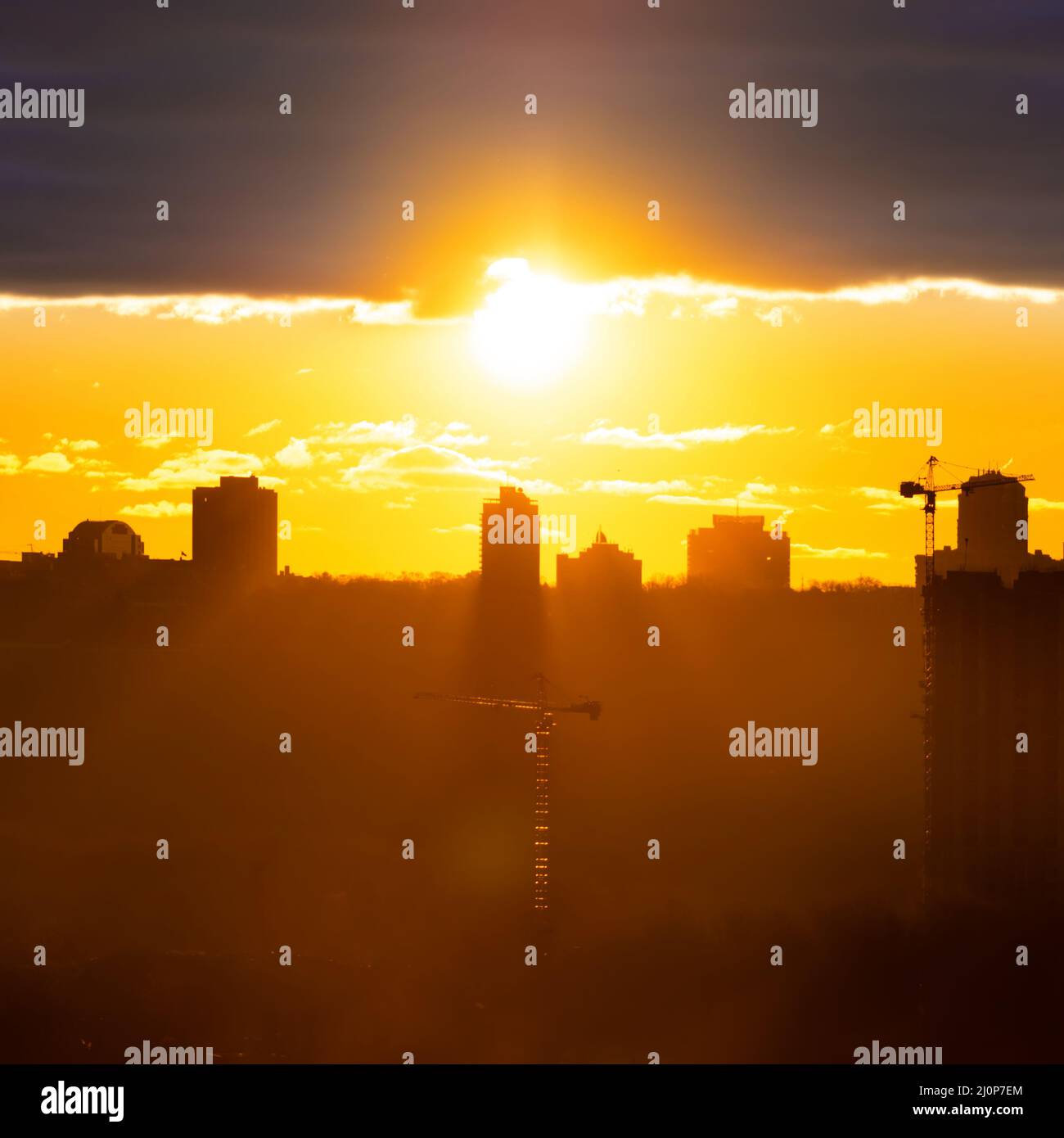 Panorama sunset in city Stock Photo