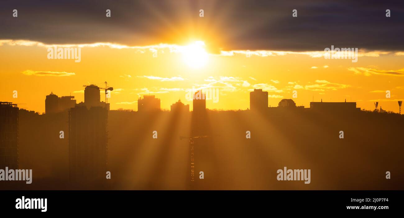 Panorama sunset in city Stock Photo