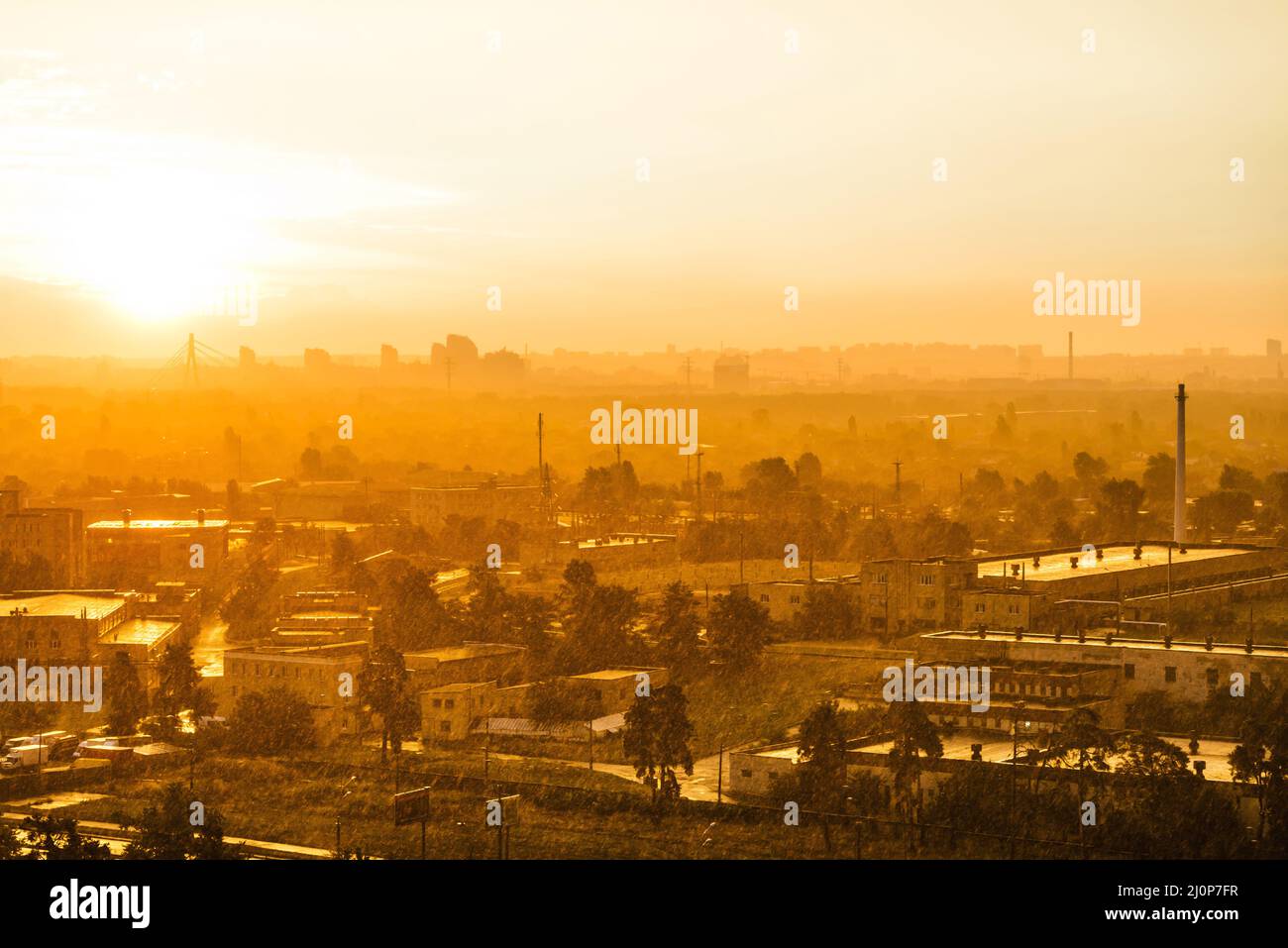 Cityscape with sunset in big city Stock Photo
