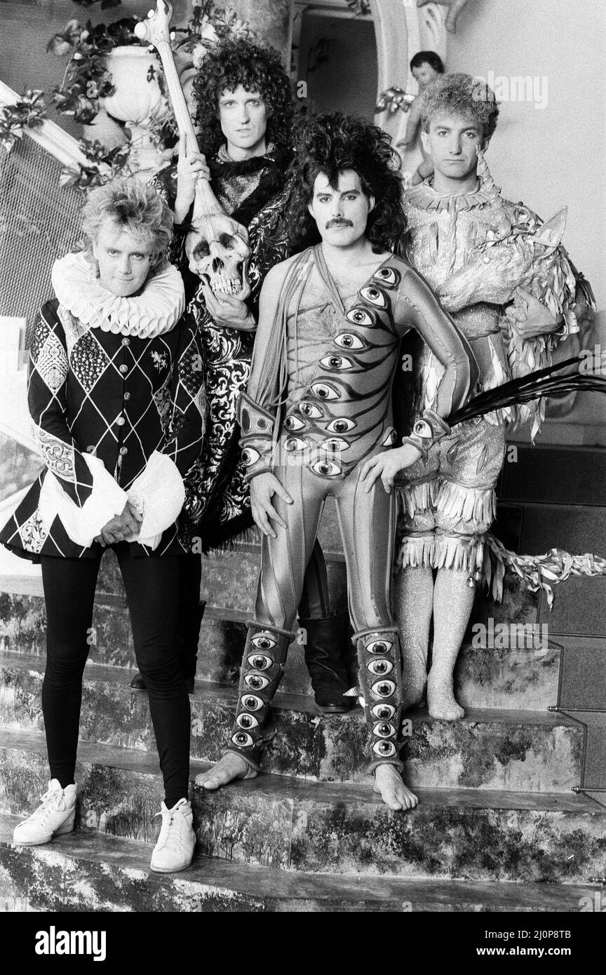 British Rock group Queen making a video for their latest single "Its A Hard  Life" in Munich, West Germany. 22nd June 1984.British Rock group Queen  consisting of Roger Taylor, Brian May, Freddie