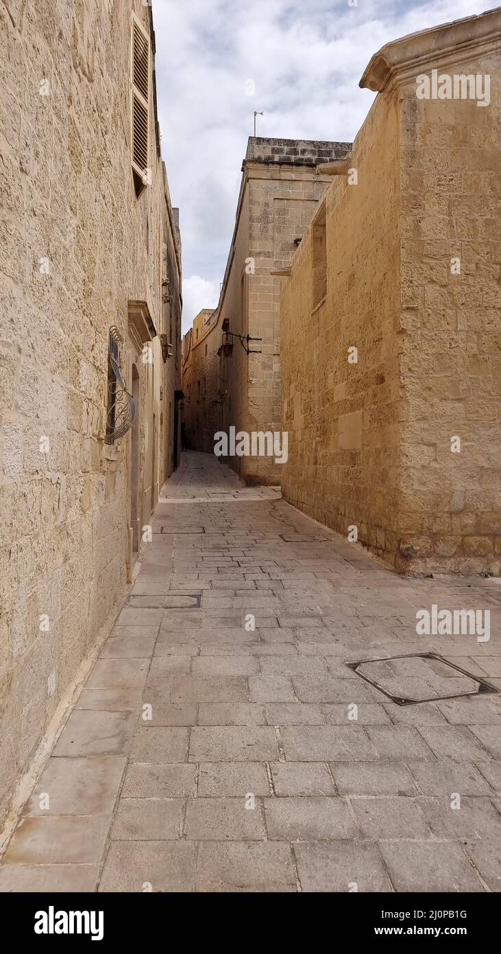 Vertical shot of Mdina city historic walls, historic capital of the