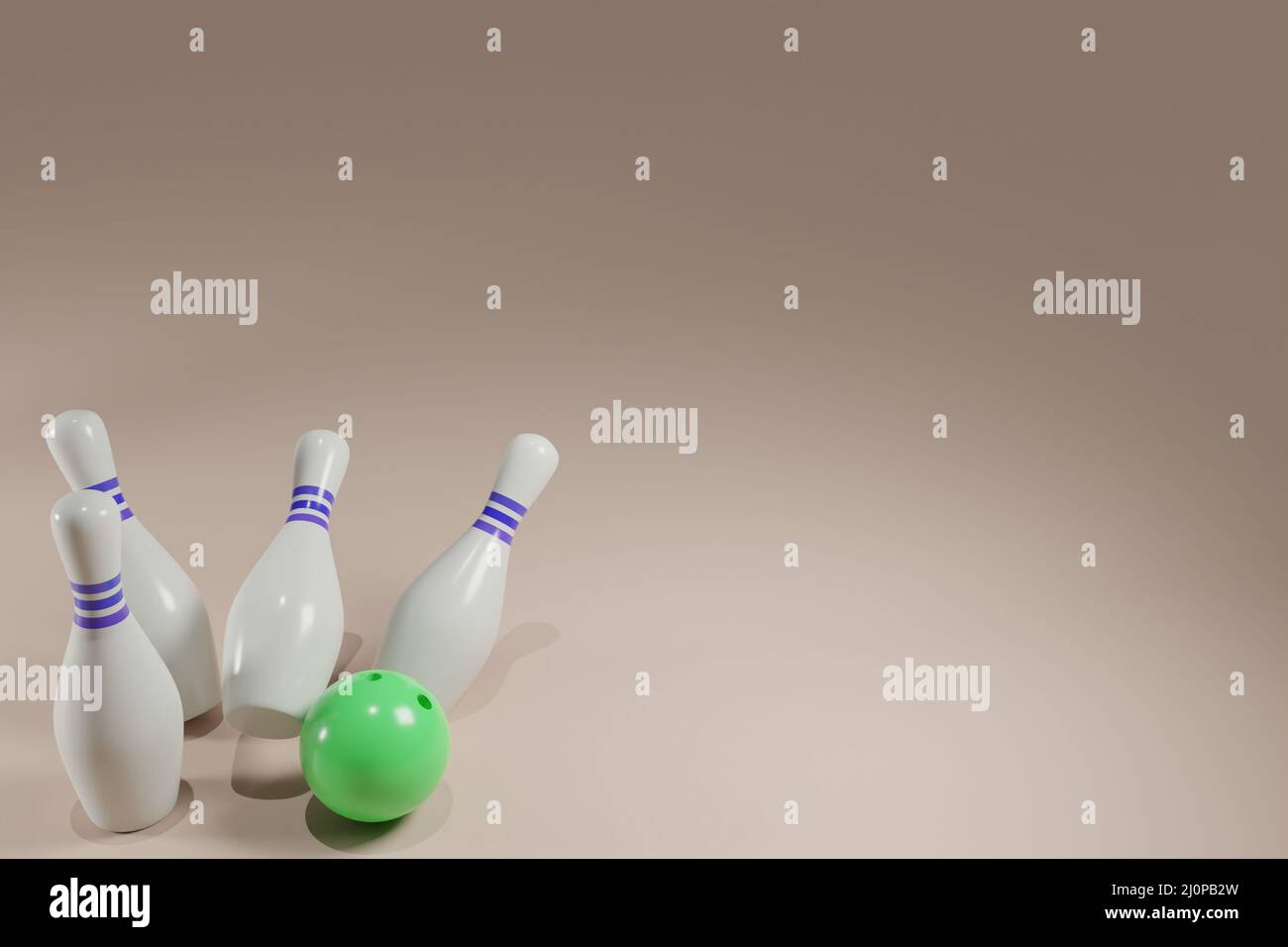 3D rendering illustration green ball and scattered white skittles isolated on background. 3d illustration Stock Photo