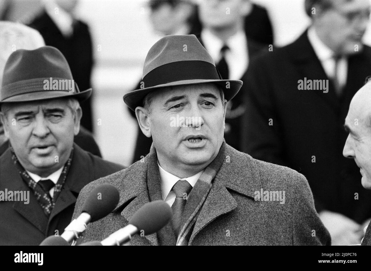 Russian politician Mikhail Gorbachev, who is a member of the Politburo, arrives in London for an official visit. 15th December 1984. Stock Photo