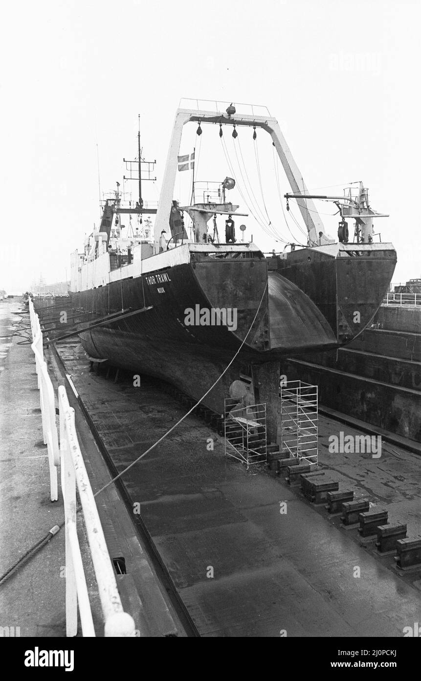 The Thor Trawl factory trawler seen here in a Hull dry dock undergoing ...