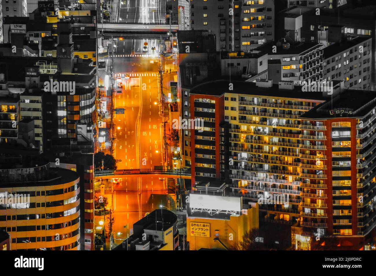 Yokohama night view (single-color processing: orange color) Stock Photo