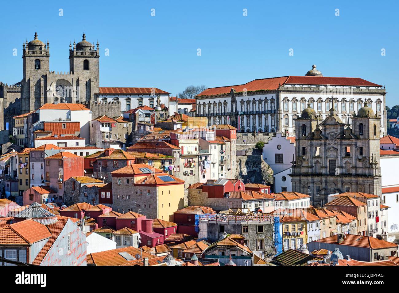 The beautiful old town of Porto with the cathedral and the Episcopal Palace Stock Photo