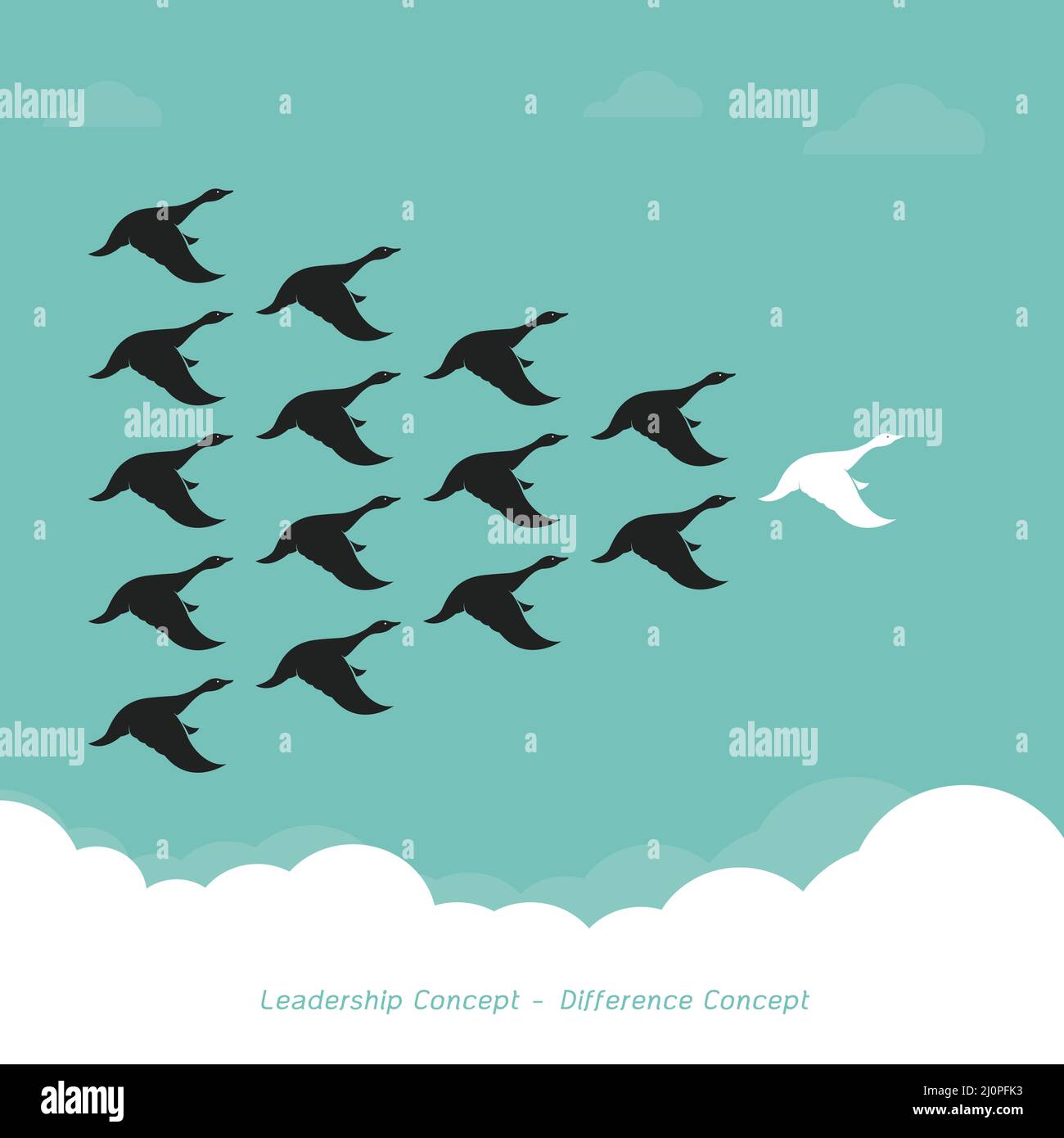 Flock of a duck flying in the sky.,  Leadership Concept and Difference Concept., Wild duck. Stock Vector