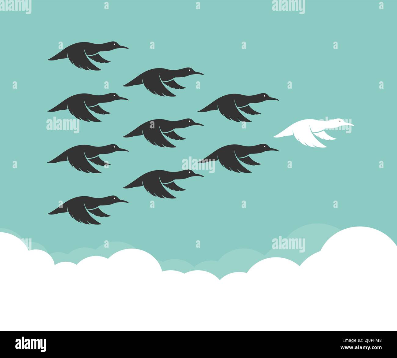 Flock of mallard flying in the sky, Leadership concept, Wild Duck. Easy editable layered vector illustration. Stock Vector