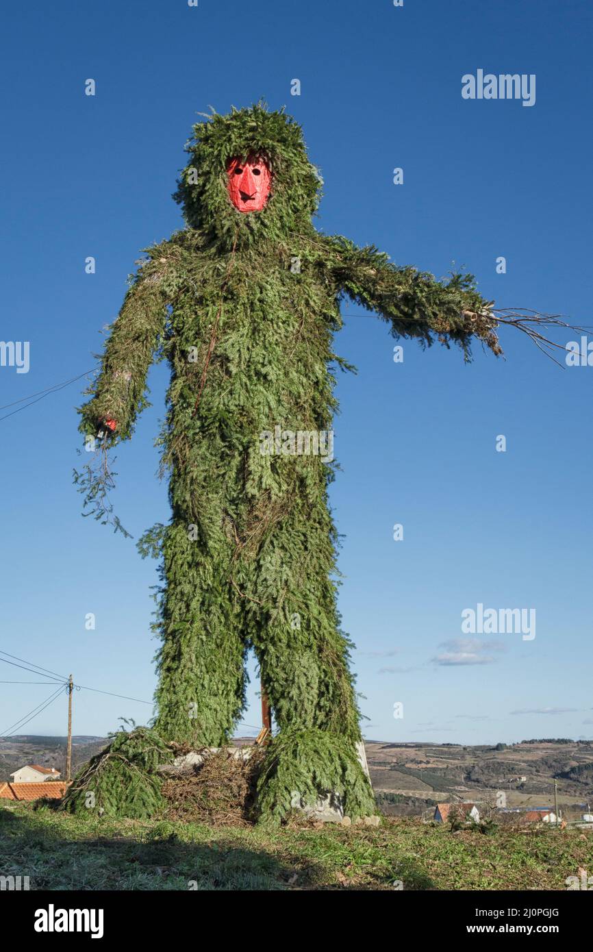Large effigy to be burnt at the end of the event at the Queima do Entrudo - Burning of the wicker man. Podence - Traditional Portuguese Carnival Stock Photo