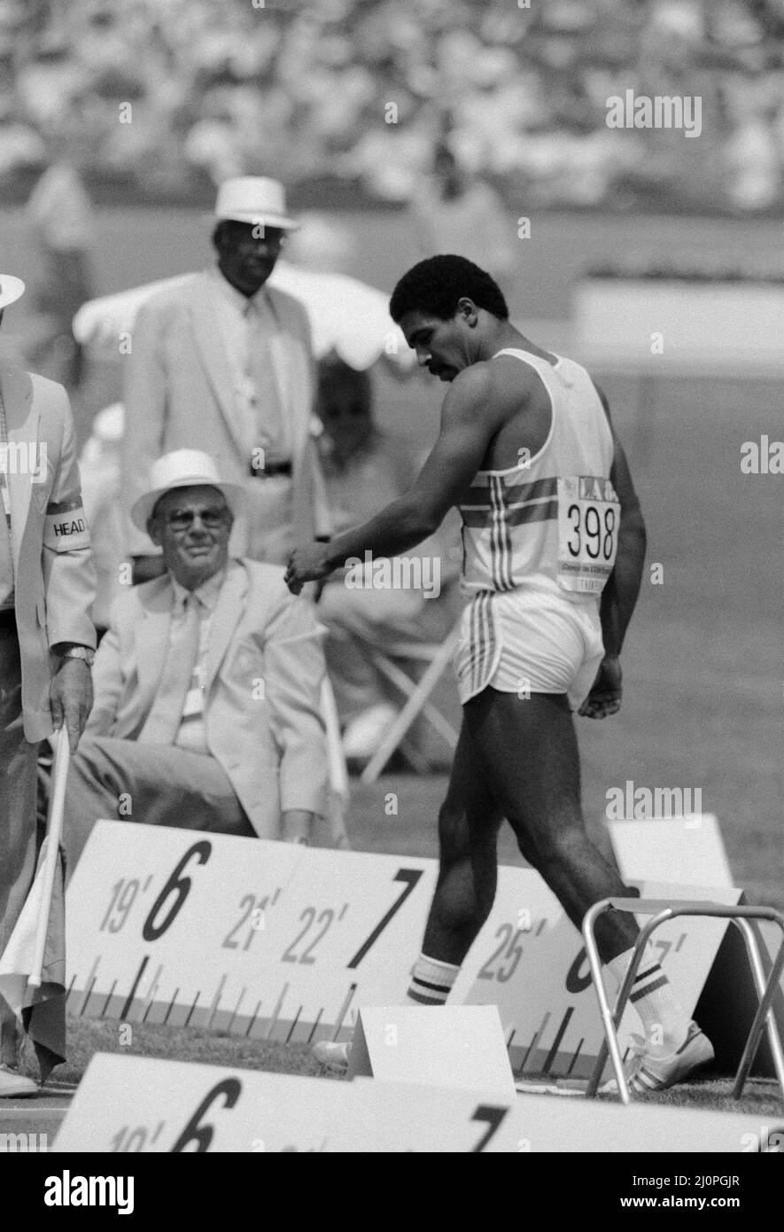 1984 Olympic Games in Los Angeles, USA. Great Britain's Daley Thompson in action during the Decathlon. Stock Photo