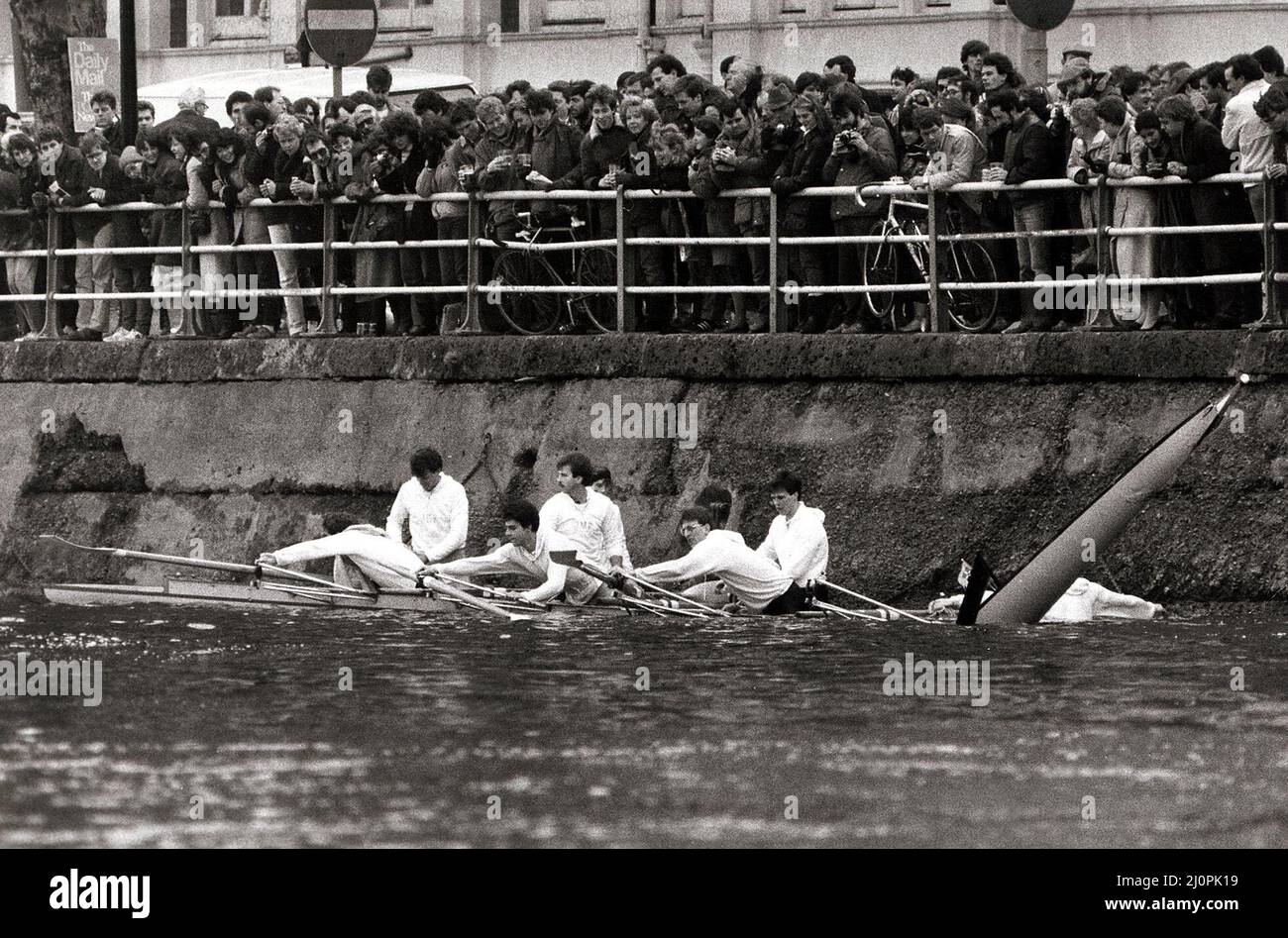 Rowing Oxford v Cambridge Boat Race 1984cambridge take a dip as