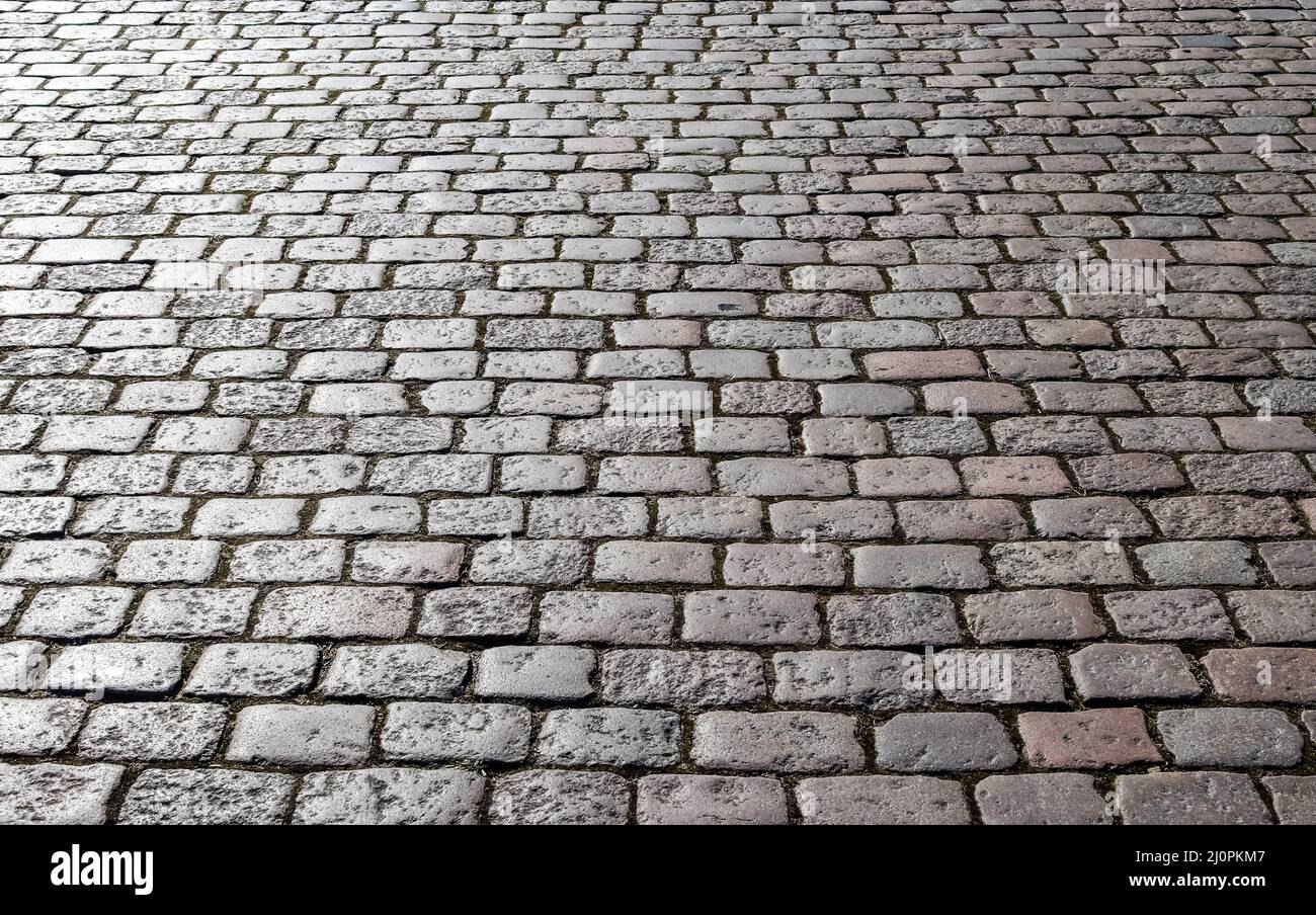 Detailed close up on old historical cobblestone roads and walkways all