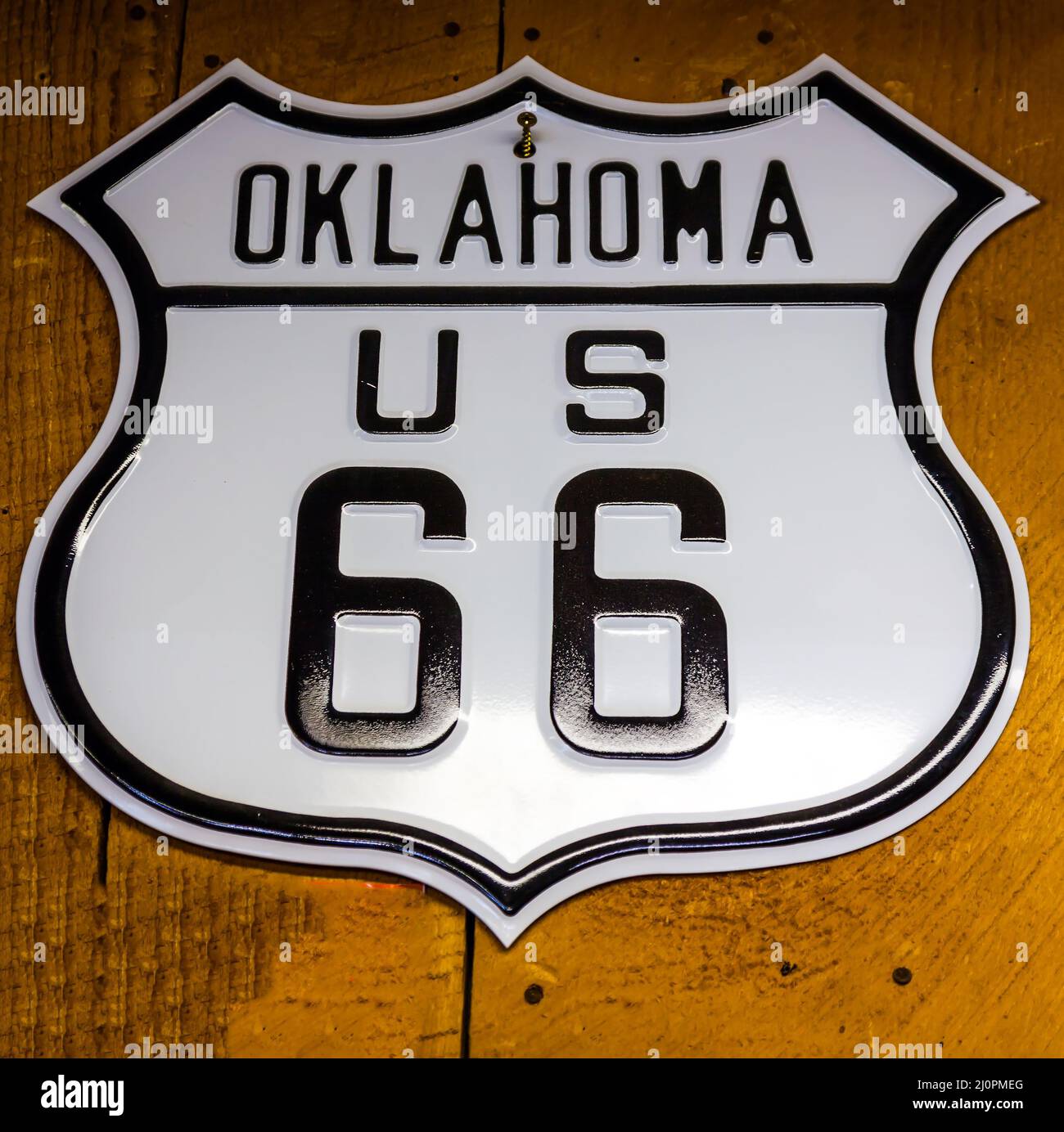 The road sign OKLAHOMA US 66 Stock Photo