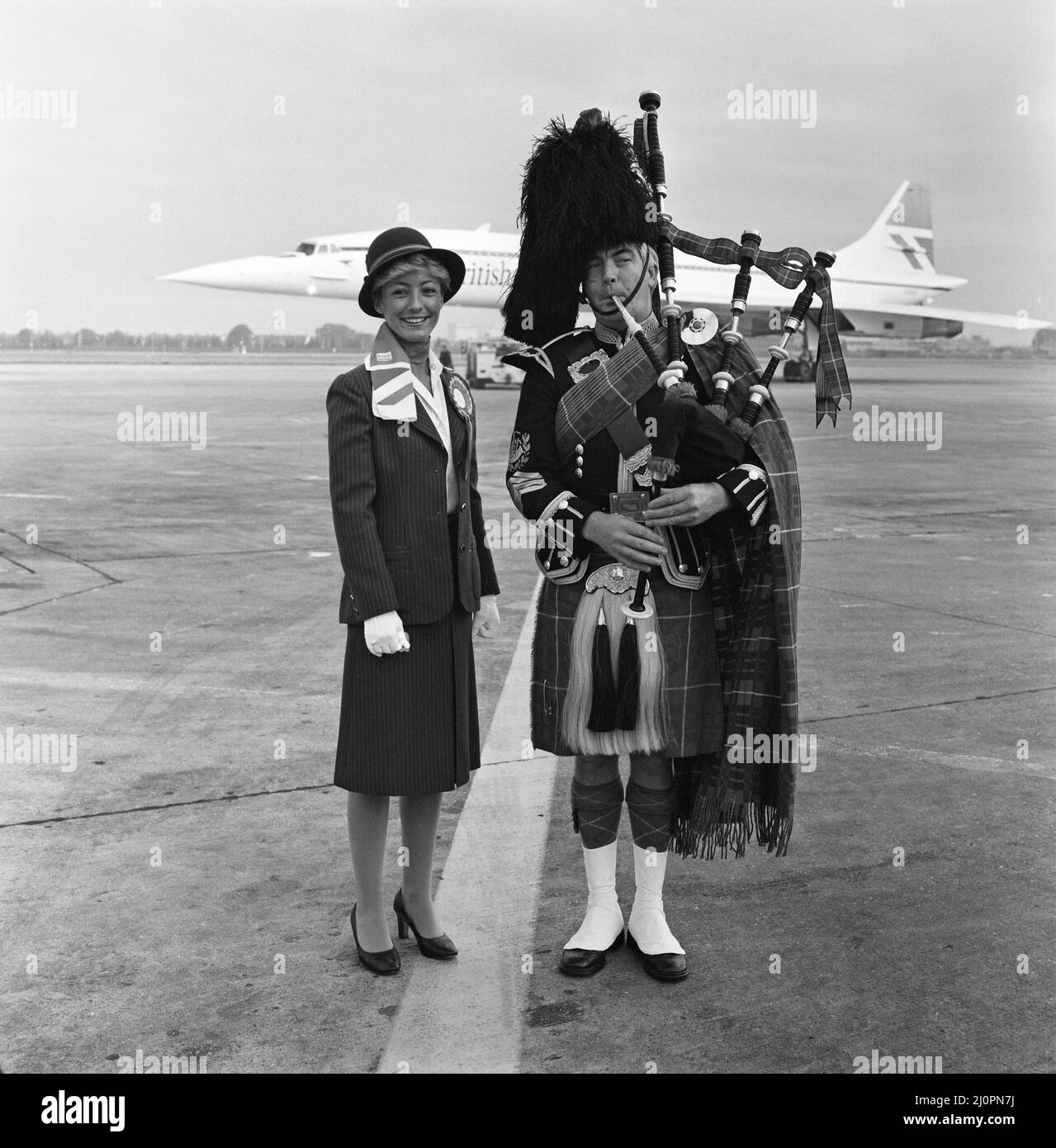 British Airways launches its Super Shuttle Service. Passengers are pictured flying from LAP to Glasgow on Concorde. BA's Jodie Baynon is pictured. 30th August 1983. Stock Photo
