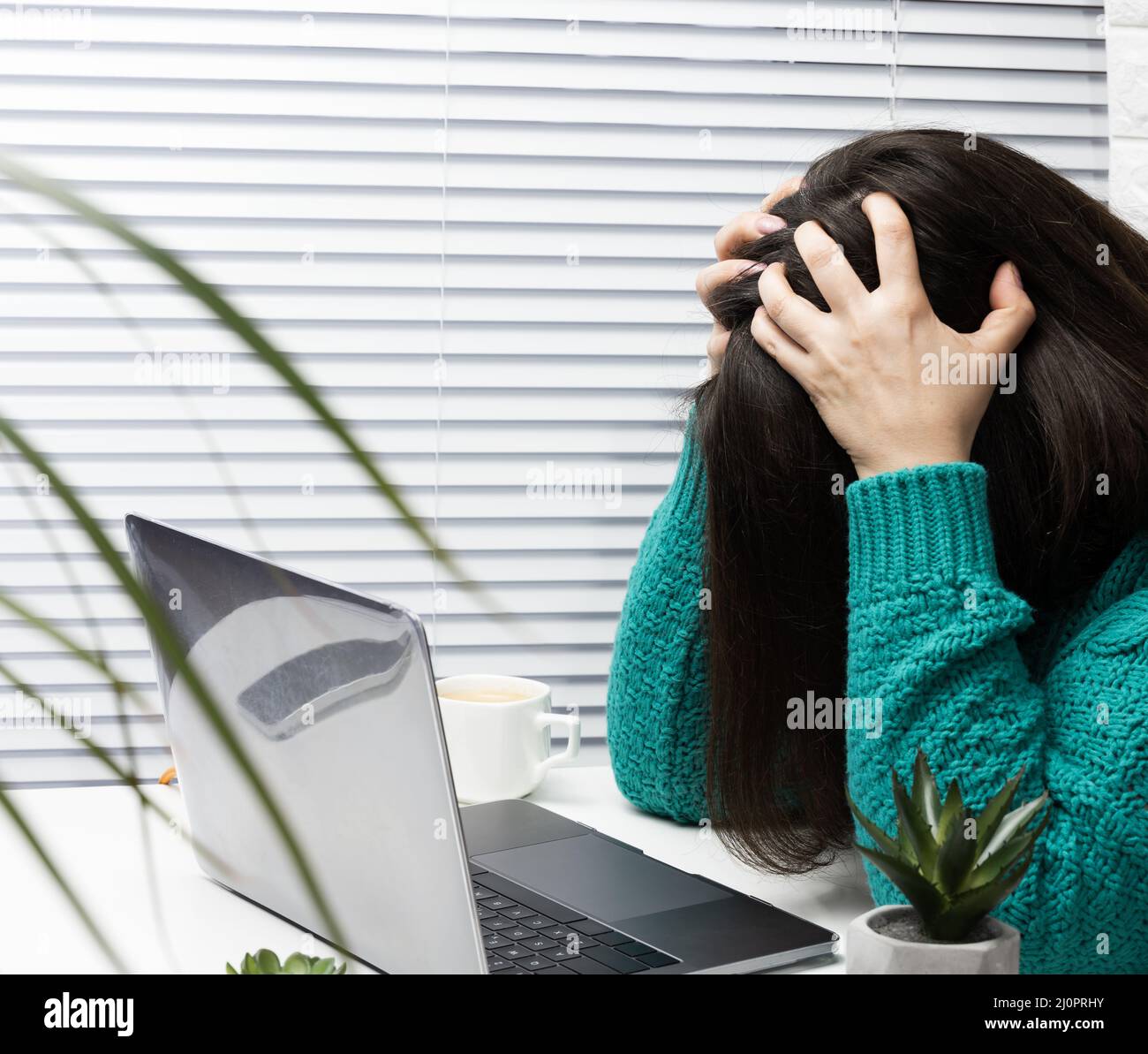 Woman head in hands laptop hi-res stock photography and images - Alamy