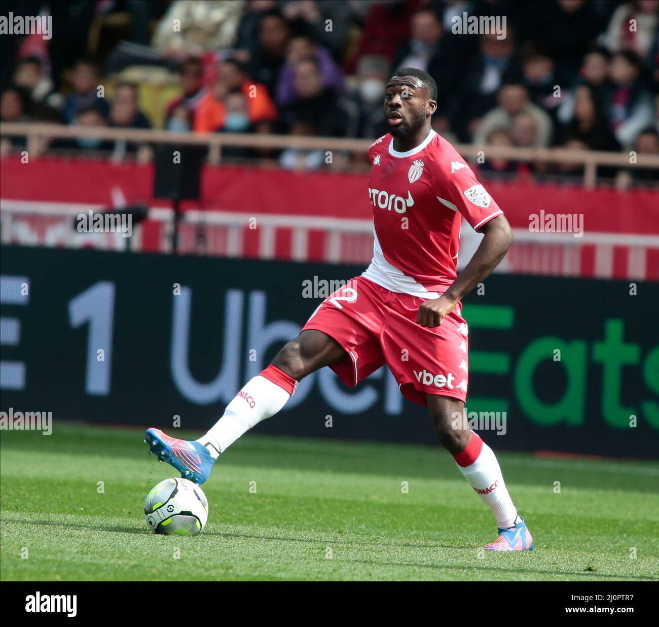 BUDAPEST, HUNGARY - OCTOBER 27: Youssouf Fofana of AS Monaco controls the  ball during the UEFA Europa League group H match between Ferencvarosi TC  and AS Monaco at Ferencvaros Stadium on October