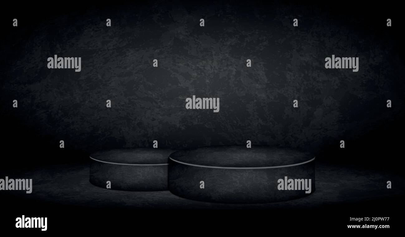 Dark black panoramic pedestal background with glow - Vector illustration Stock Vector